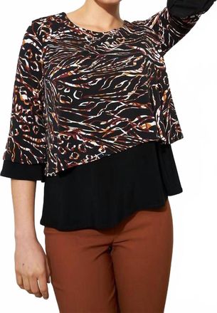 Joseph Ribkoff Contrast Trim Top In Black Multi