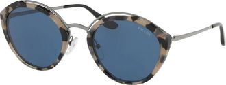 Prada Metal Temple Evolution Zonnebril Grijs Havana/Blauw - Dames - Zonnebrillen - Veelkleurig - 53 MM - Accessoires