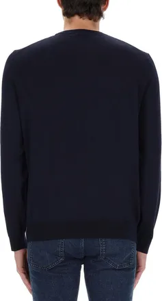 HUGO BOSS Virgin Wool Logo Sweater - Blue