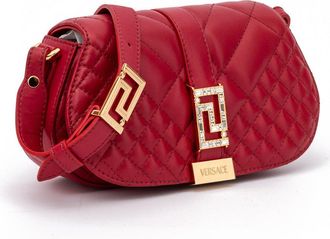 Versace Womens Red Leather Quilted Shoulder Strap Bag