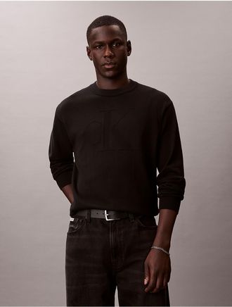Calvin Klein Jeans Calvin Klein Mens Smooth Cotton Monogram Relaxed Sweater - Black - 2XL
