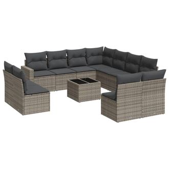 vidaXL Set De Sof&aacute;s De Jard&iacute;n 12 Pzas Con Cojines Rat&aacute;n Sint&eacute;tico Gris Vidaxl