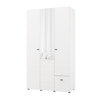 Dmora Guardarropa 3 Puertas Serram, Armario Dormitorio Para Ropa, Un Caj&oacute;n, 4 Estantes, 117x52 Cm Blanco Mate