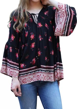 Angie Floral Print Peasant Top In Black/red
