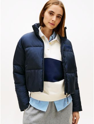 Tommy Hilfiger Womens Cropped Puffer Jacket - Navy - XXL