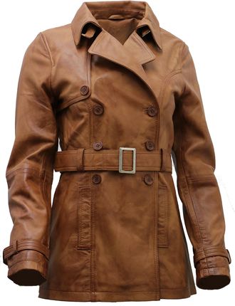 Infinity Womens 3/4 Tan Ladies Lamb Nappa Leather Trench Coat 2XL
