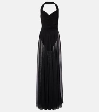 Norma Kamali Cayla draped mesh maxi dress