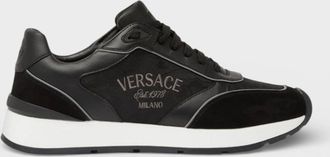Versace Mens Leather Mix Sneakers Black - Size UK 12
