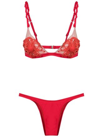 Amir Slama Bikini con applicazione a fiori - Rosso
