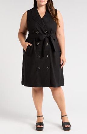 Universal Standard Tie Belt Sleeveless Double Breasted Yarn Dyed Jersey Trench Cocktail Dress in Black at Nordstrom Rack, Size 2Xl (30W-32W)