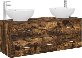 vidaXL Juego De Muebles De Ba&ntilde;o 3 Uds. Roble Ahumado Vidaxl