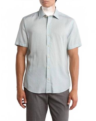 David Donahue Short Sleeve Button Up Shirt In Olive