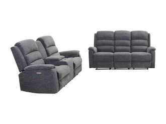 Vente-Unique Sof&aacute; de 3+2 plazas relax el&eacute;ctrico de tela NEVERS - Gris