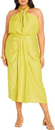 City Chic Briella Twist Neck Midi Dress in Lush Lime at Nordstrom, Size Xs