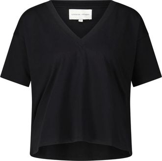 Loulou Studio Tops, Dames, Zwart, S, Katoen, V-hals T-shirt