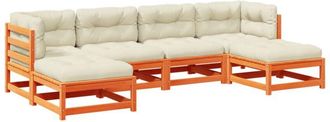vidaXL Set De Sof&aacute;s Jard&iacute;n 6 Pzas Con Cojines Madera Pino Marr&oacute;n Cera Vidaxl