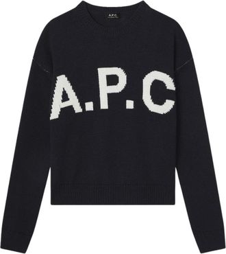 A.P.C. Logo Jumper - Dames - Ronde hals truien - Blauw - S - Wol - Truien & Vesten
