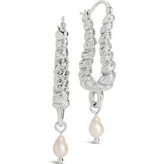 Sterling Forever Sylvie Freshwater Pearl Hoop Earrings in Silver at Nordstrom Rack