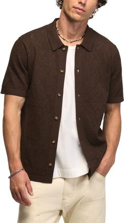Lucky Brand Openwork Knit Cotton Button-Up Shirt in Hot Fudge at Nordstrom, Size X-Large