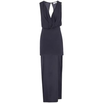 Elisabetta Franchi Vestido Largo con Drapeado y Escote Clave - Dresses - Mujer - Negro - L