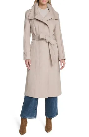 Cole Haan Slick Asymmetric Zip Wool Blend Coat in Bone at Nordstrom, Size 10