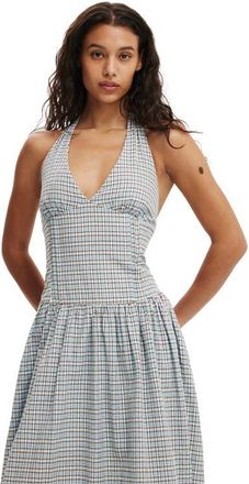 Cotton On Womens Kaity Halter Midi Dress in Rebecca Check Blue at Nordstrom, Size 10