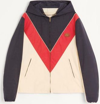 Valentino Giacca A Vento Con Cappuccio In Nylon Con Patch VLogo Uomo NAVY/ROSSO/BLU 44