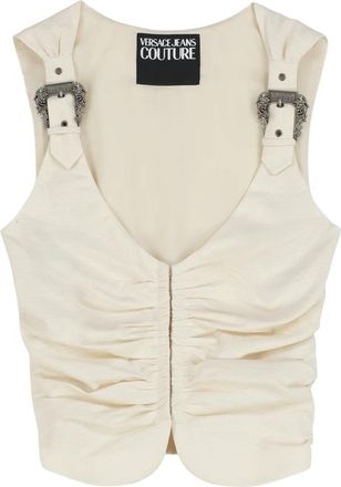 Versace Jeans Couture Cotton Top - Dames - Tops zonder mouwen - Beige - 3XS - Katoen - Tops
