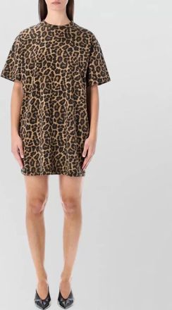 Anine Bing cotton leopard-print ribbed crew-neck short-sleeve mini dress