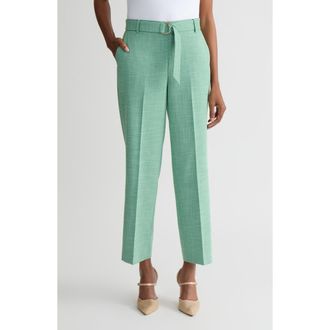 Kasper Belted Elastic Back Straight Leg Ankle Pants in Lush Green/Vanilla Ice at Nordstrom, Size X-Small