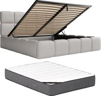 Pascal Morabito Canap&eacute; abatible de 160 x 200 cm - Tela jaspeada - Gris claro + Colch&oacute;n - DAMADO de Pascal Morabito