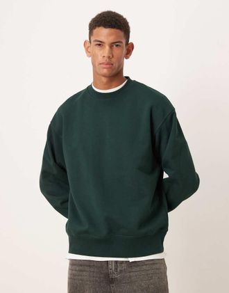 Arket Felpa comoda in spugna di puro cotone verde scuro