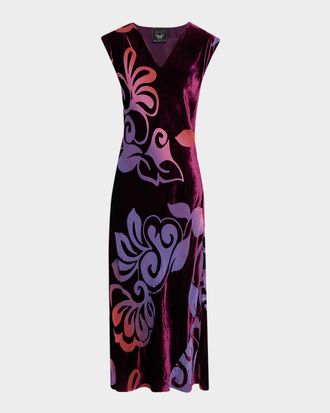 Johnny Was Toto Velvet Ombre Floral Midi Dress