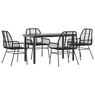 Berkfield Home 5 Piece Garden Dining Set Black Poly Rattan Glass