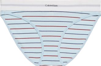 Calvin Klein Rib Logo Bikini in Two Tone Stripe Ice Water at Nordstrom, Size X-Small
