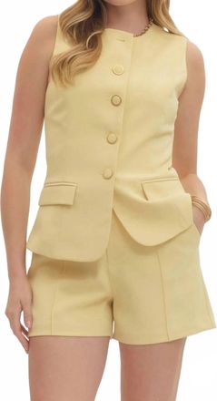 Entro Lisboa Tailored Button Longline Vest In Lemon Yellow