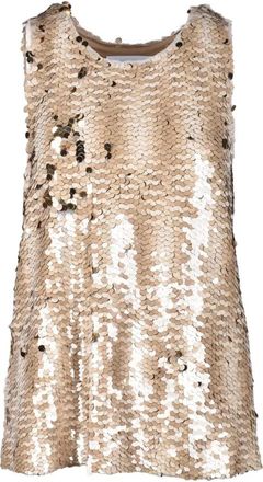 Erika Cavallini Semi Couture Polyester Mouwloze Top - Dames - Tops zonder mouwen - Beige - M - Polyester - Tops