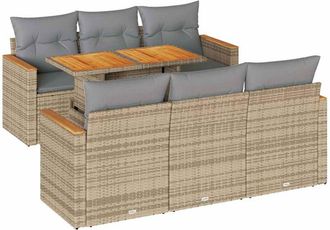 vidaXL Set Sof&aacute;s Jard&iacute;n Y Cojines 7 Pzas Rat&aacute;n Sint&eacute;tico Acacia Beige Vidaxl