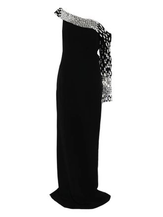 Jean-Louis Sabaji asymmetric baguette-embroidery maxi dress - Black