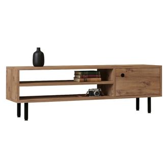 Dmora Mueble Tv Metomaha, Un Estante, Una Puerta, 3 Compartimentos, 120x30x38h Cm, Roble Marr&oacute;n