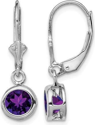 Diamond2Deal Sterling Silver Rhodium Plated 6mm Round Amethyst Drop Dangle Earrings