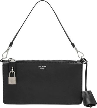 Prada Geleerd etui met verouderde afwerking - Dames - Mini tas - Zwart - ONE Size - Leer - Tassen