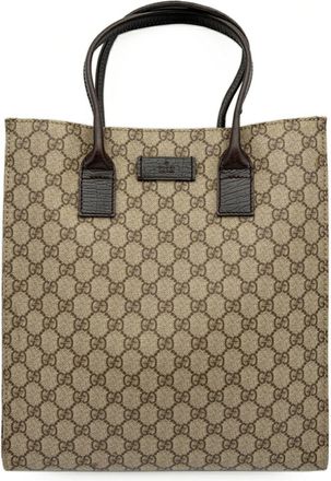 Gucci Beige Dark Brown Pvc Leather Tote Bag (Pre-Owned)