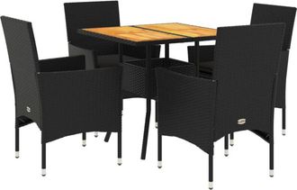 vidaXL Set De Comedor Jard&iacute;n 5 Pzas Con Cojines Rat&aacute;n Pe Acacia Negro Vidaxl