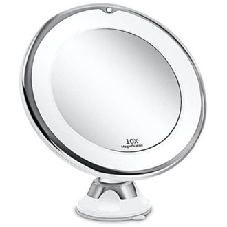 OEM Espejo De Maquillaje Con Aumento De 10x, Luz Led Y Ventosa Potente, Funciona Con Pilas, Con Luz Natural Regulable Para Ba&ntilde;os (blanco)