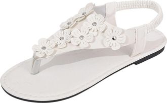 Generic Toe Post Sandals Women, Ladies Walking Sandals Comfortable Faux Leather Thong Flat Sandal Soft Sole Floral Slingback Summer Shoes Footwear Peep Toe Fl