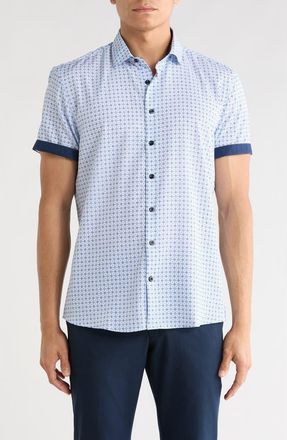 Soul of London Short Sleeve Sport Shirt in White/Blue Multi at Nordstrom Rack, Size Xx-Large