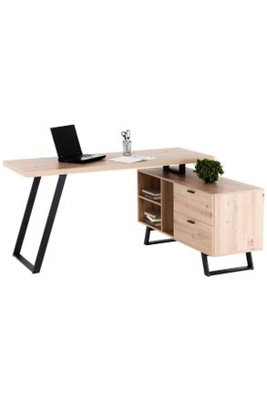MID.YOU Mid.you Eckschreibtisch, Schwarz, Eichefarben, Metall, 2 Schubladen, rechteckig, Flachrohr, 60x75x150 cm, Stauraum, B&uuml;rom&ouml;bel, Schreibtische, Eckschre