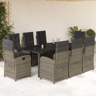 vidaXL Set Comedor Jard&iacute;n 9 Pzas Y Cojines Rat&aacute;n Sint&eacute;tico Gris Vidaxl