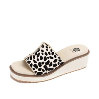 Yellow Box Alley Slide Womens Ivory Black Leopard Wedge Heel Sandals GAL1087